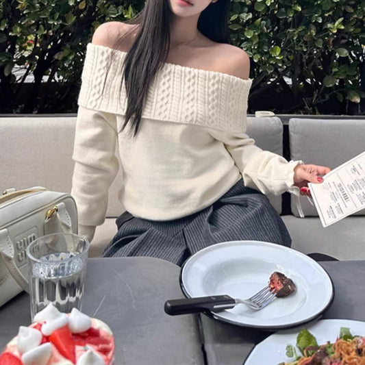 Winter Off-the-Shoulder Knitted Gentle Sweater