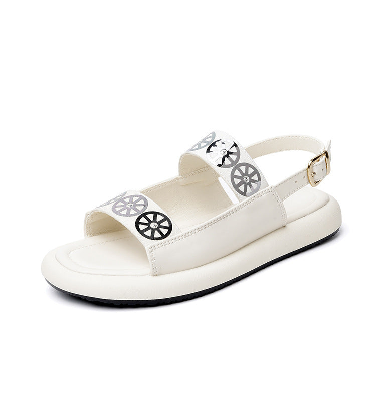 Women's Leather Velcro Flat Sandals