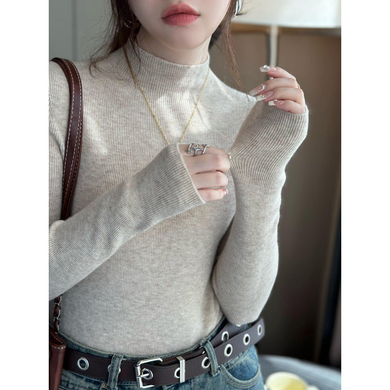 High-Quality Gray Mock Neck Sweater with Mid-Collar Design