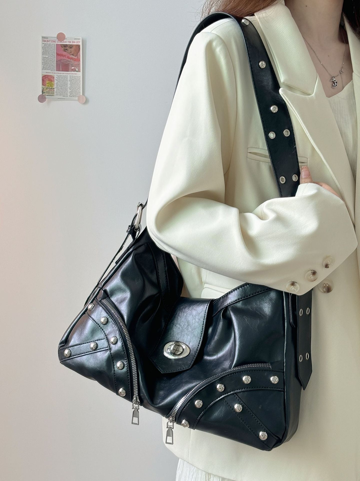 Women's One-shoulder Underarm Retro Motorcycle Bag