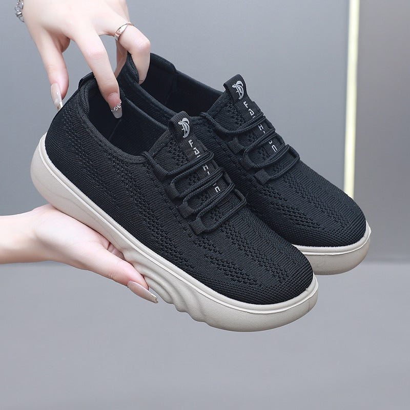 Women’s Spring and Autumn Old Beijing Cloth Shoes, Casual Mom Shoes, Knit, Breathable Pumps