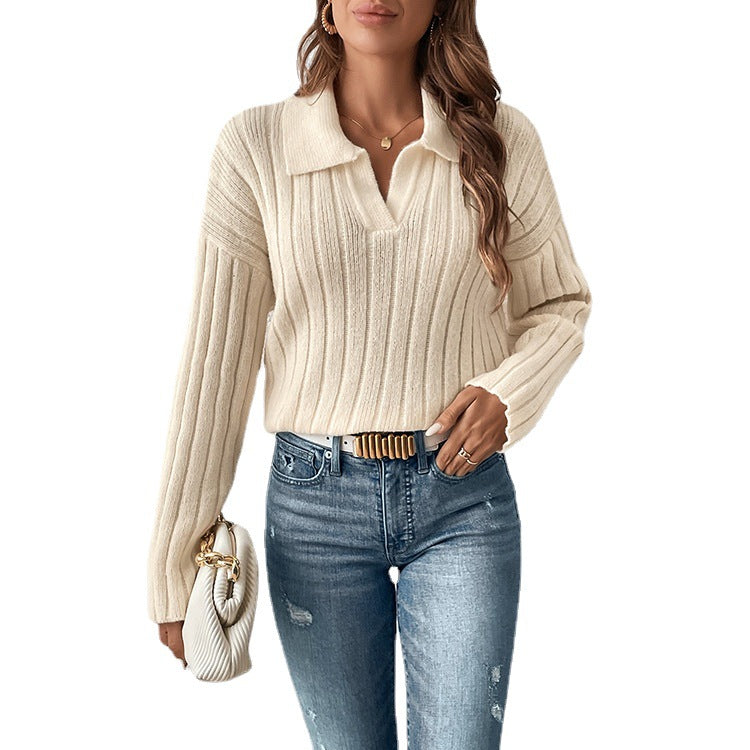 Women's Fashionable Casual Polo Collar Sweater