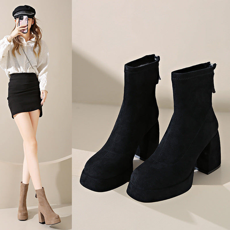 Women's Fashion Suede Back Zipper Shoes