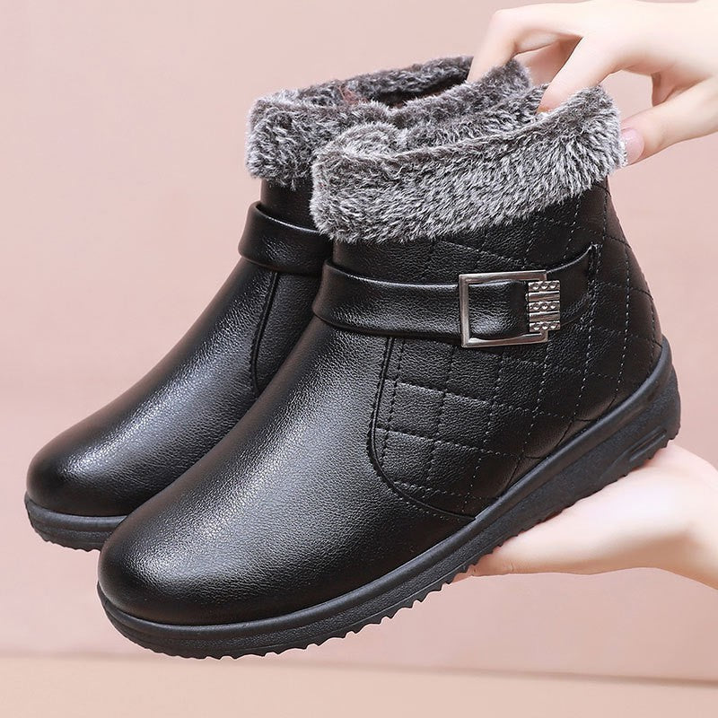 Cotton Plus Velvet Warm Booties - Flat Leather Shoes