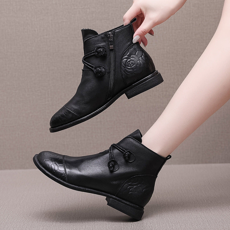 Plus Size Flat Leather Tube Ankle Boots