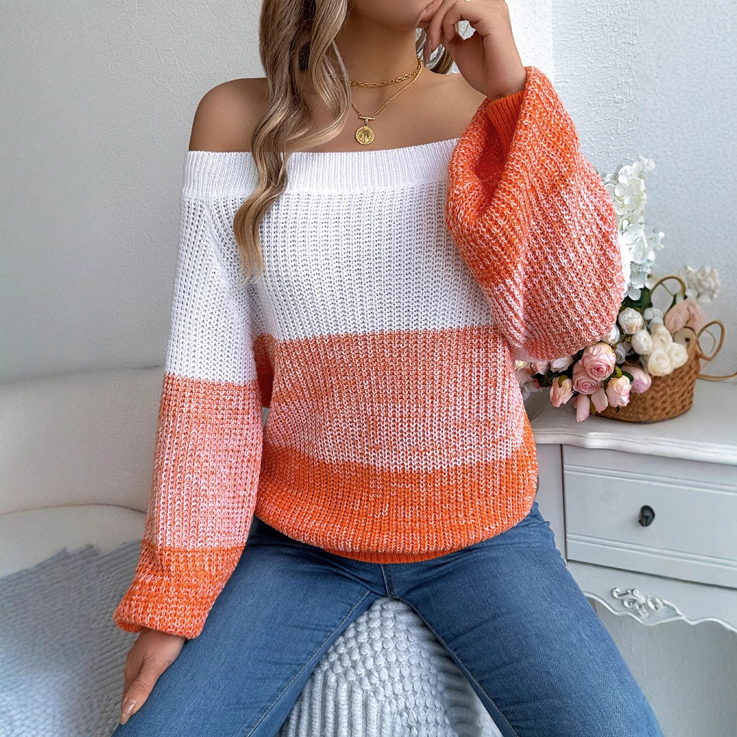 Women's Casual Multicolor Off-Shoulder Sweater