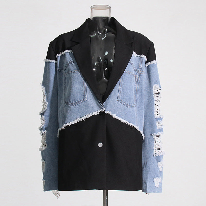 Women's Retro Denim Patchwork Jacket – Trendy and Stylish