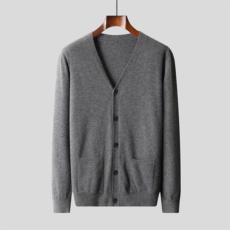 Men's Wool Knit V-Neck Cardigan Sweater Coat