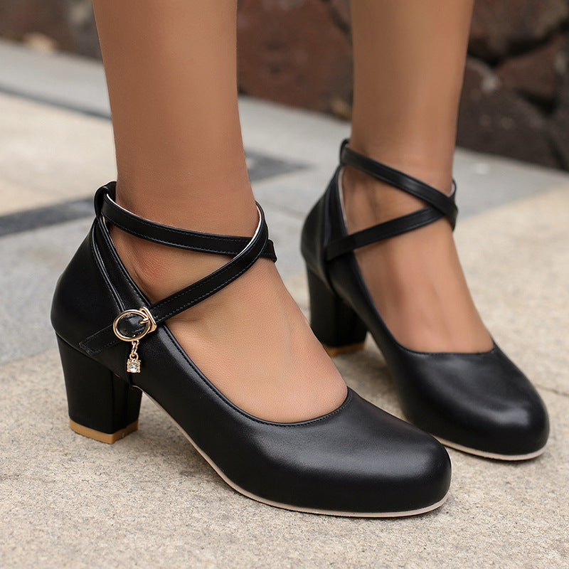 Mary Jane Chunky Heel High Heels - Stylish Work Shoes