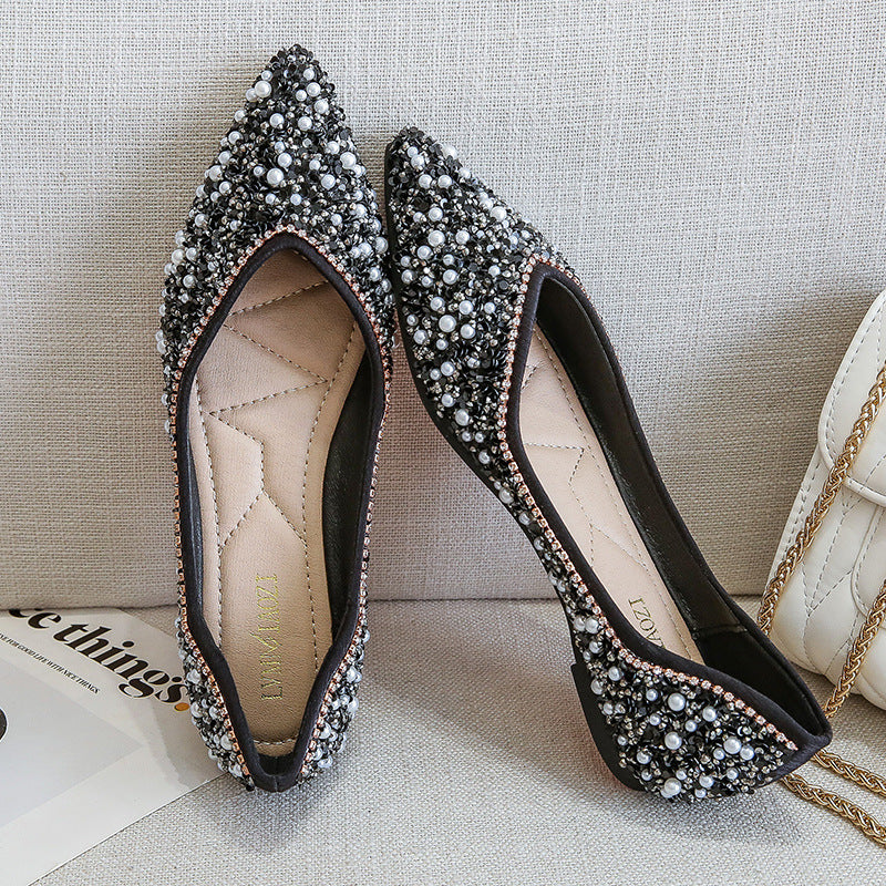 Women's Flat Bottom Shoes with Rhinestone Detail