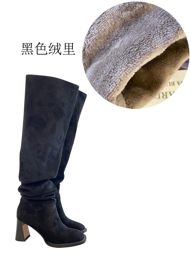 High Heel High Leg Riding Boots with Square Toe – Thick Leg-Lengthening Design