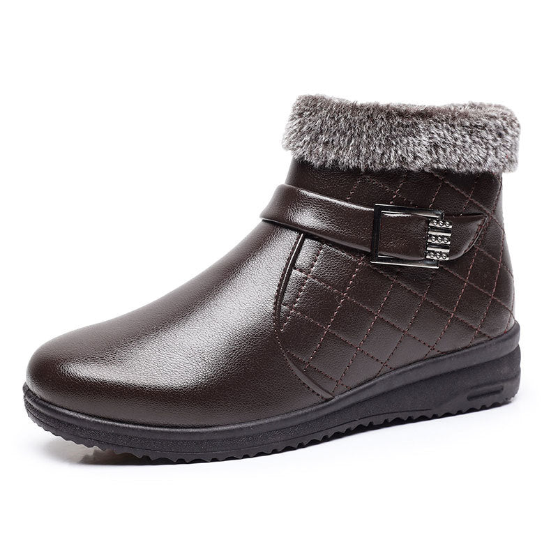 Cotton Plus Velvet Warm Booties - Flat Leather Shoes