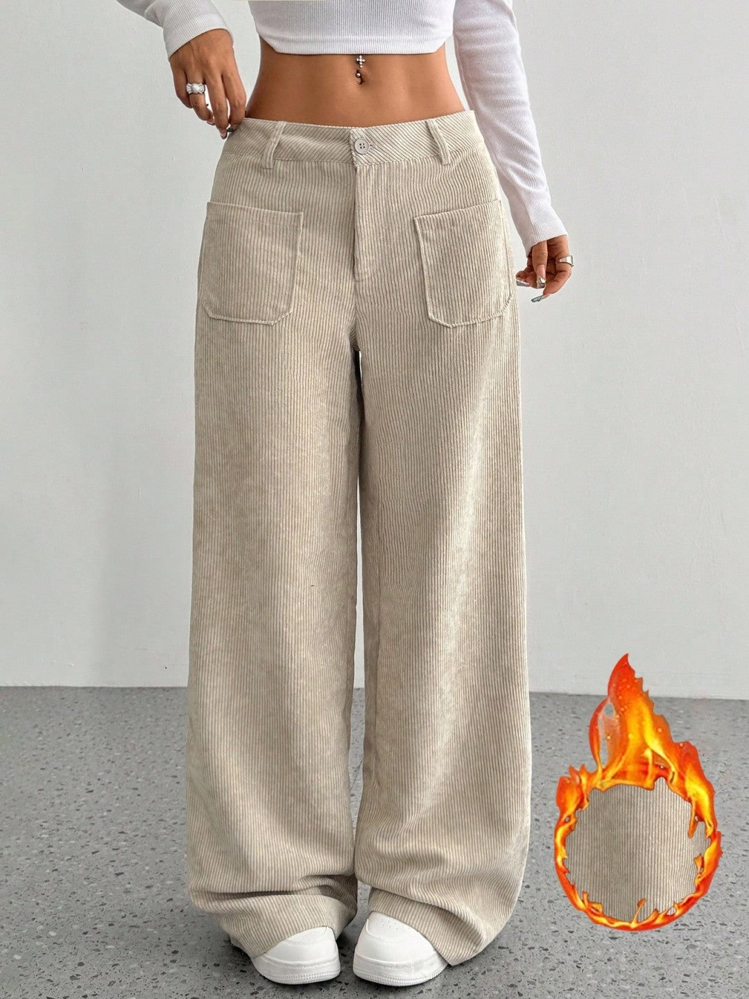 Loose Solid Color Wide Leg Pants with Pockets