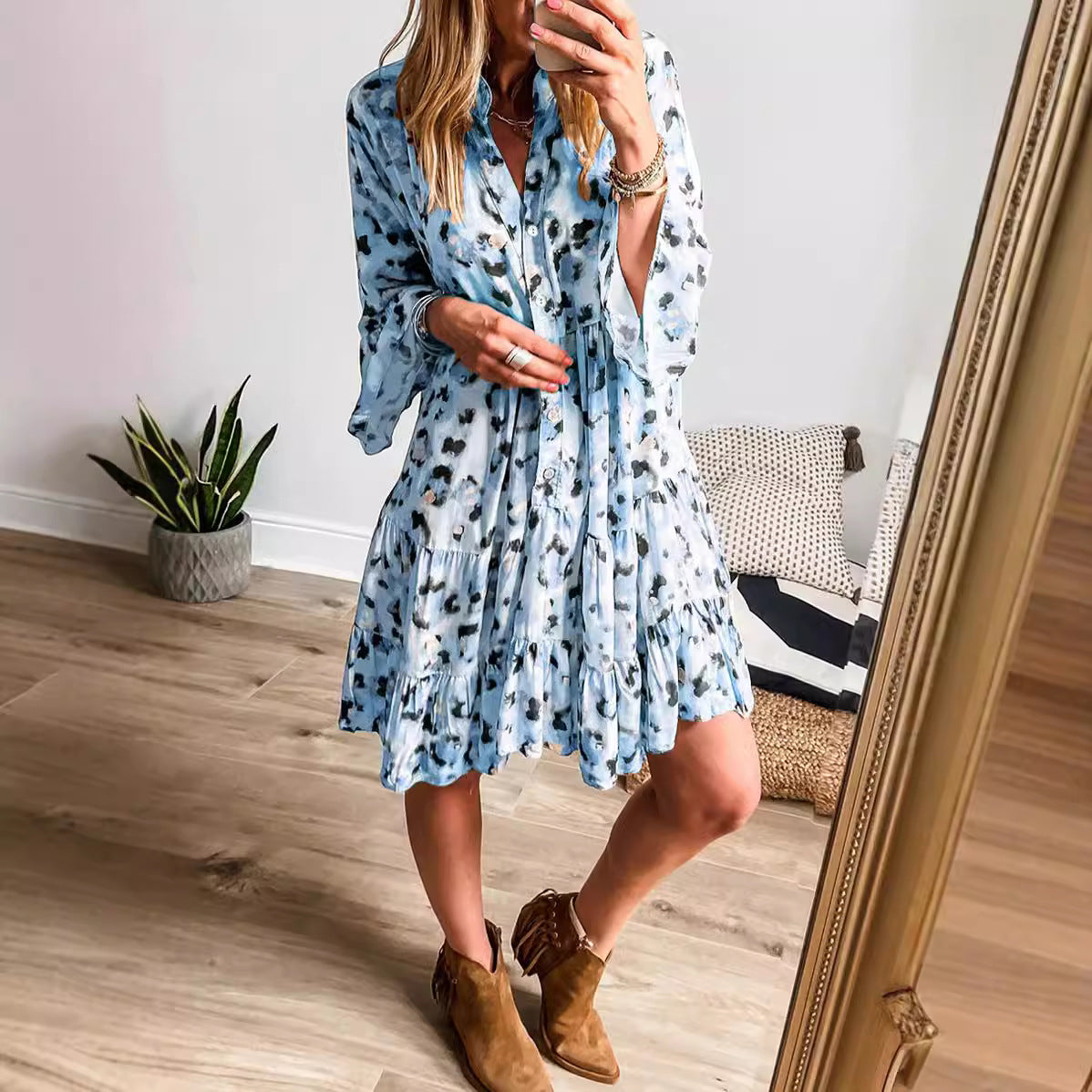 Women's Fashion Loose-Fitting Button-Up Dress