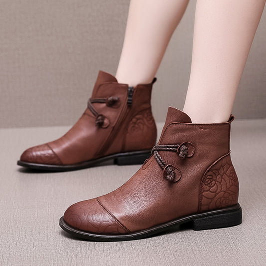 Plus Size Flat Leather Tube Ankle Boots