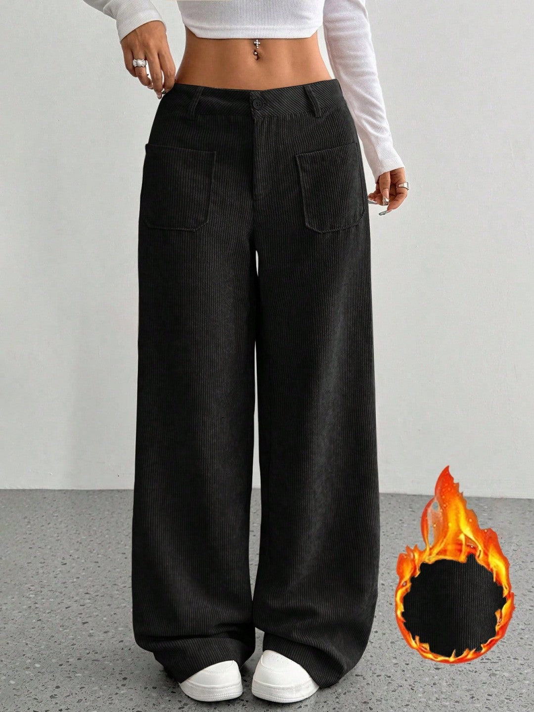 Loose Solid Color Wide Leg Pants with Pockets