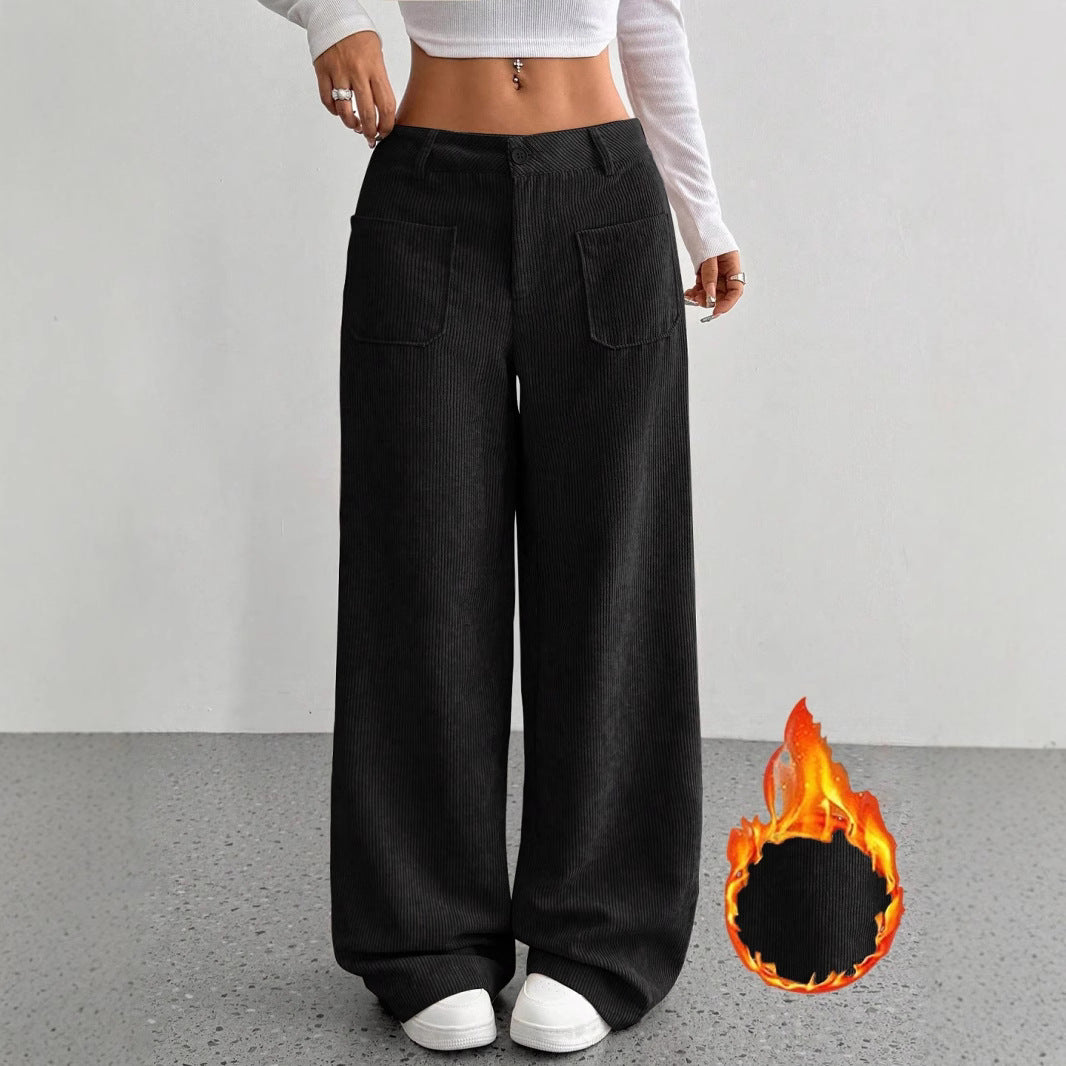 Loose Solid Color Wide Leg Pants with Pockets