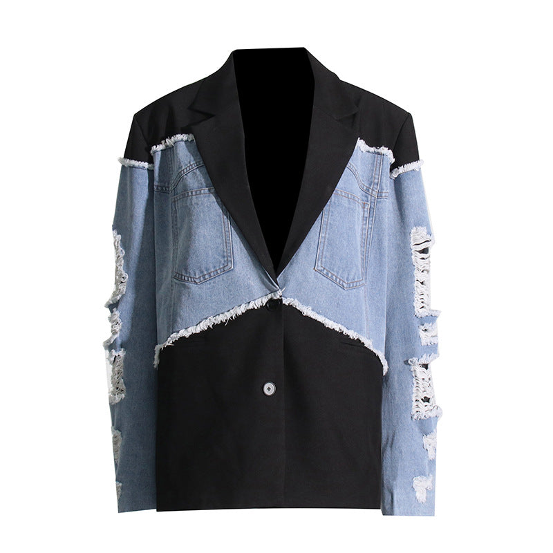 Women's Retro Denim Patchwork Jacket – Trendy and Stylish