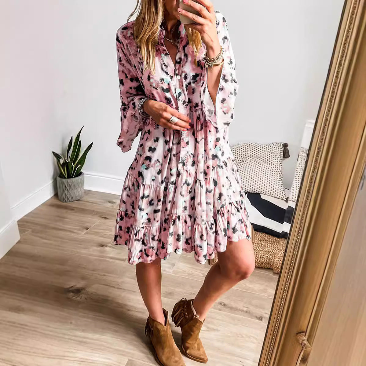 Women's Fashion Loose-Fitting Button-Up Dress