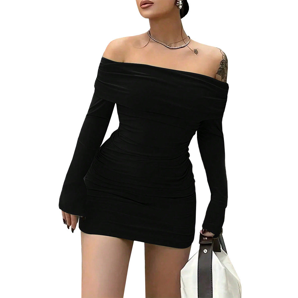 Women's Off-neck Dress High Waist