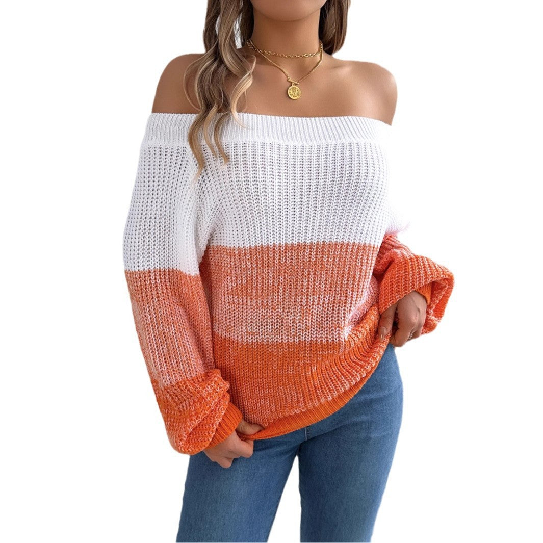 Women's Casual Multicolor Off-Shoulder Sweater