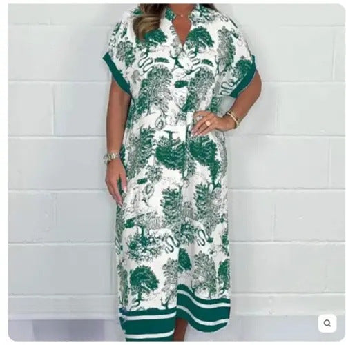 Loose-Fit Printed Short Sleeve Dress