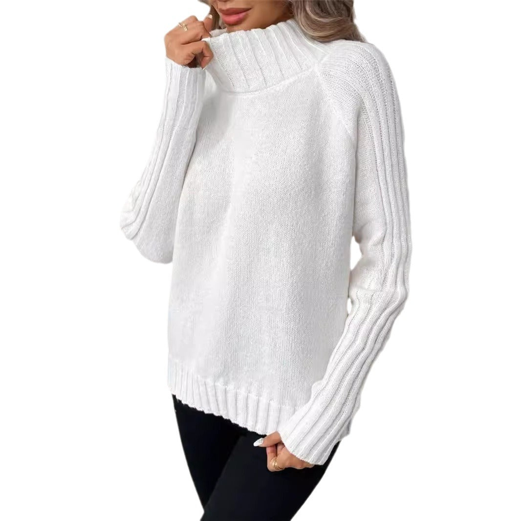 Women's Solid Color All-Matching Turtleneck Pullover Raglan Long Sleeve Sweater