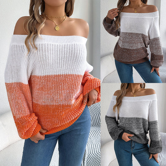 Women's Casual Multicolor Off-Shoulder Sweater