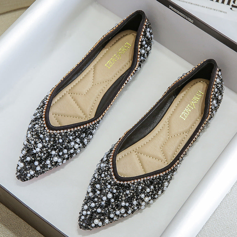 Women's Flat Bottom Shoes with Rhinestone Detail