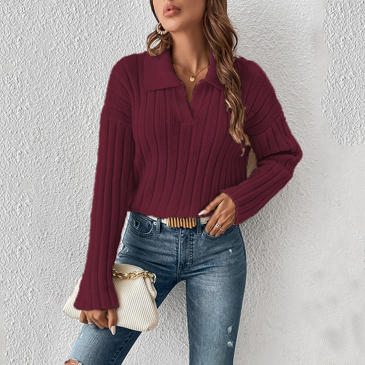 Women's Fashionable Casual Polo Collar Sweater