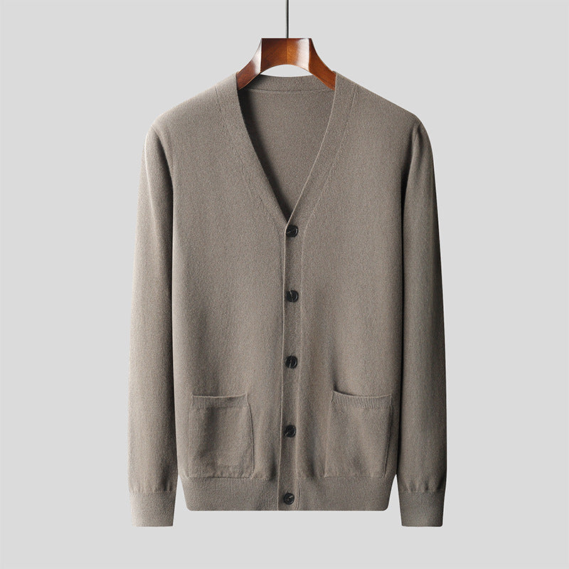 Men's Wool Knit V-Neck Cardigan Sweater Coat