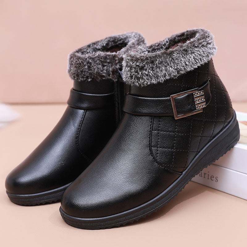 Cotton Plus Velvet Warm Booties - Flat Leather Shoes