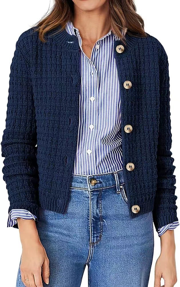 Women's Elegant Crew Neck Knitted Sweater Coat