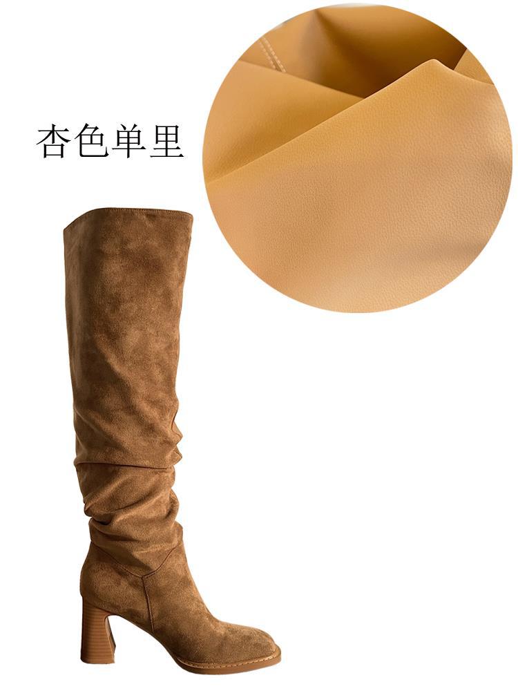 High Heel High Leg Riding Boots with Square Toe – Thick Leg-Lengthening Design