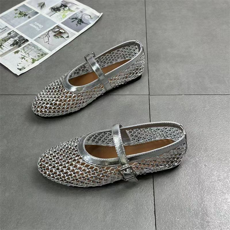 Women's Mesh Ballet Shoes with Buckle Detail