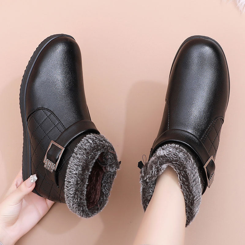 Cotton Plus Velvet Warm Booties - Flat Leather Shoes