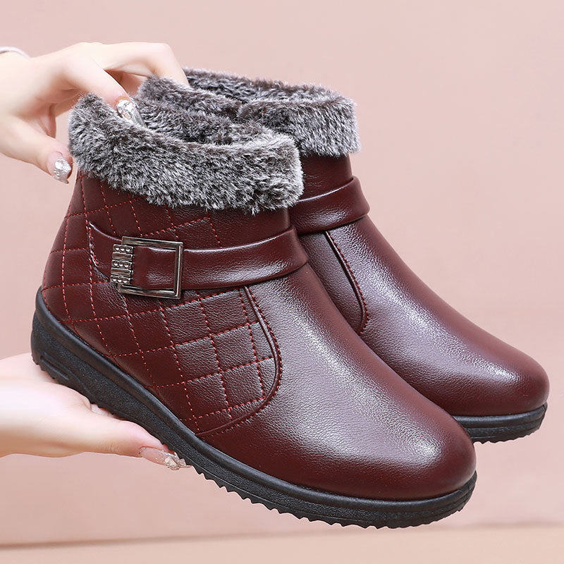 Cotton Plus Velvet Warm Booties - Flat Leather Shoes