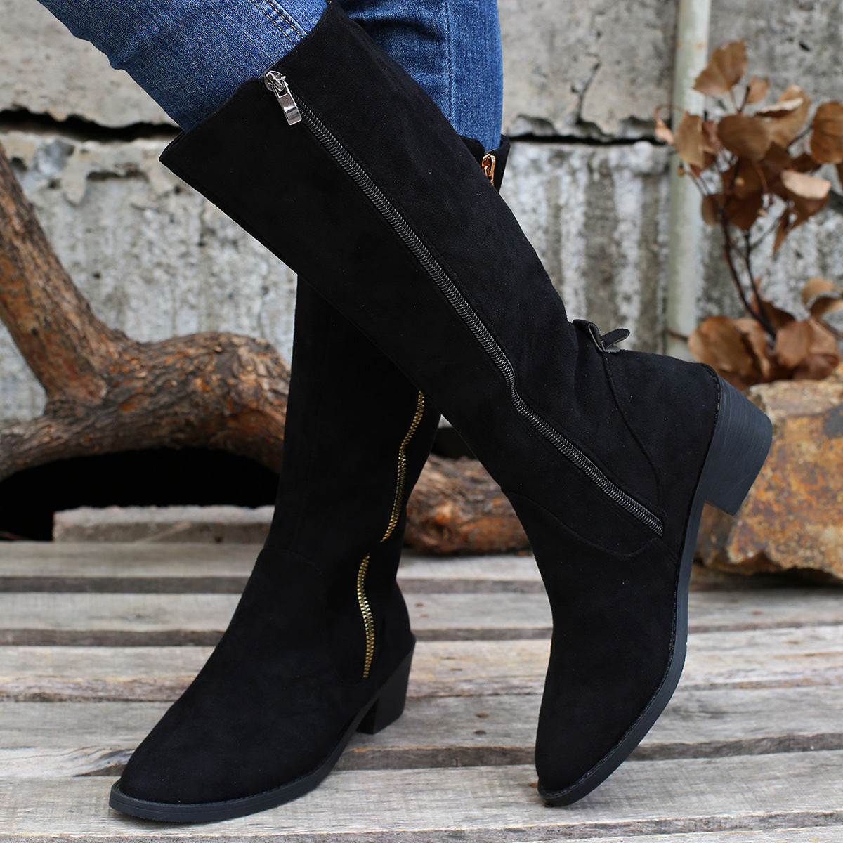 Autumn Retro Long Tube Chunky Heel Short Boots