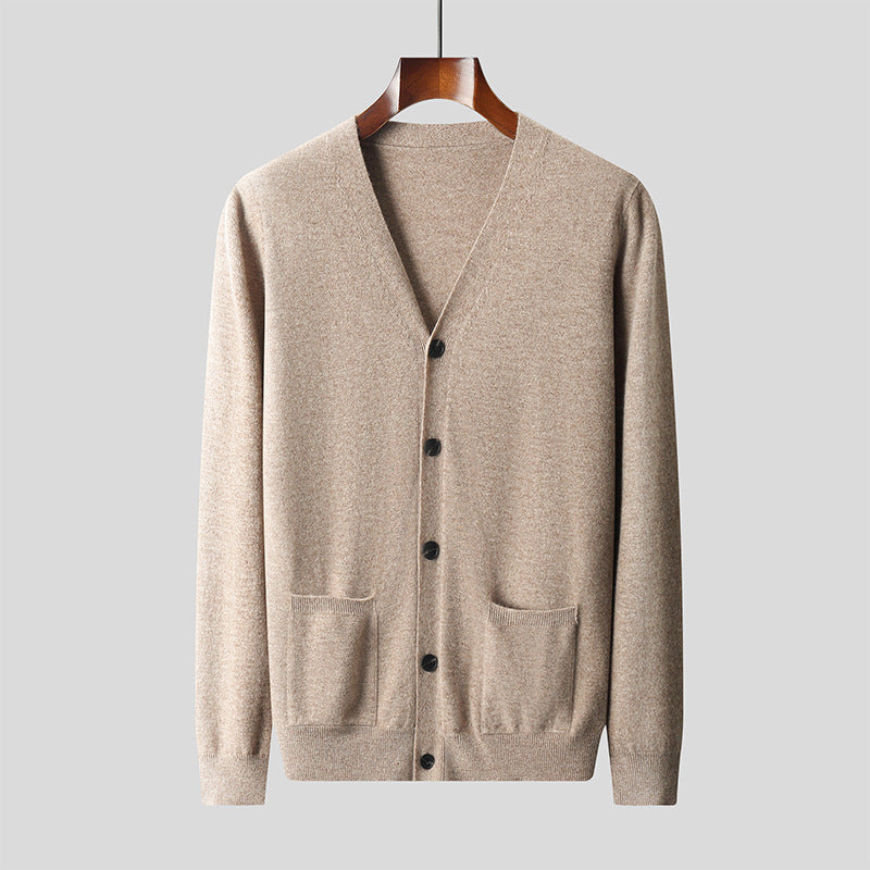 Men's Wool Knit V-Neck Cardigan Sweater Coat