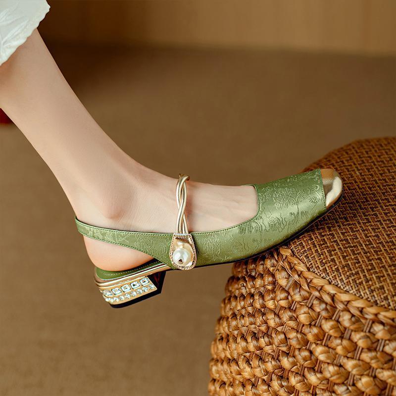 Women's Chinese-Style Traditional Square-Toe Cap Sandals for Cheongsam