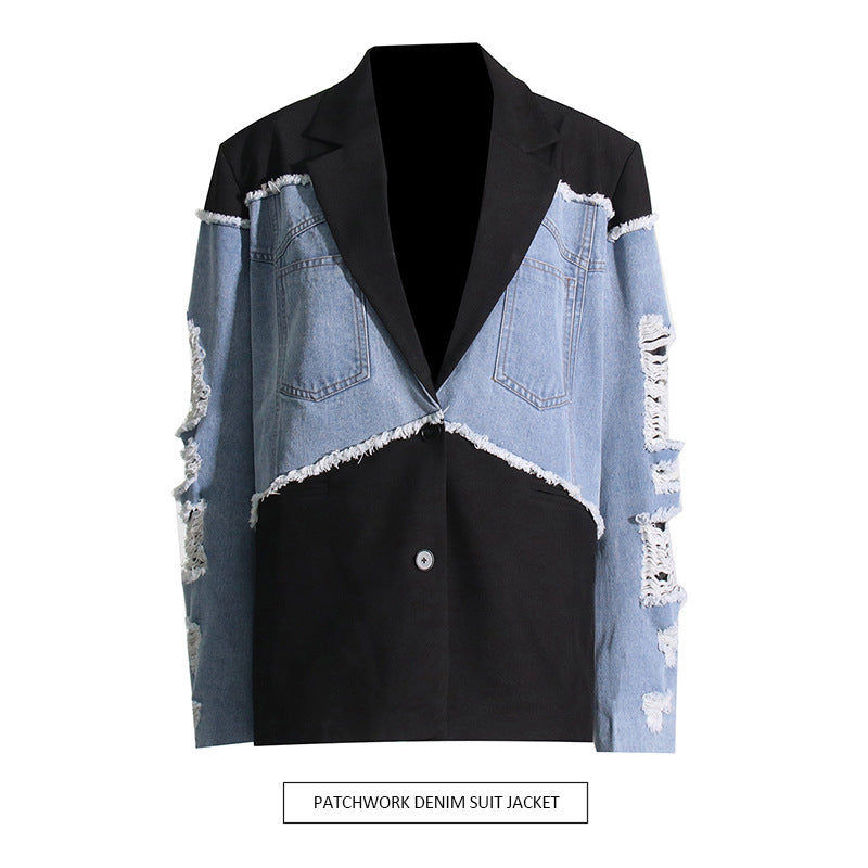 Women's Retro Denim Patchwork Jacket – Trendy and Stylish