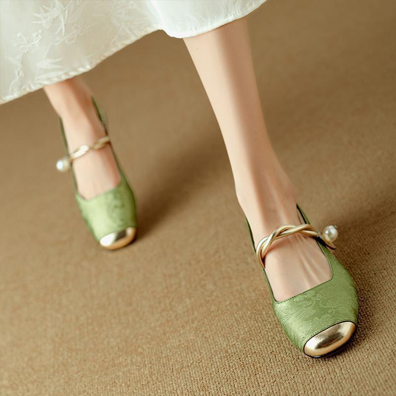 Women's Chinese-Style Traditional Square-Toe Cap Sandals for Cheongsam