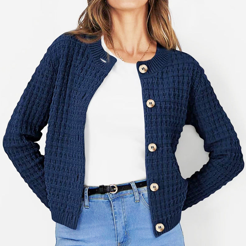 Women's Elegant Crew Neck Knitted Sweater Coat