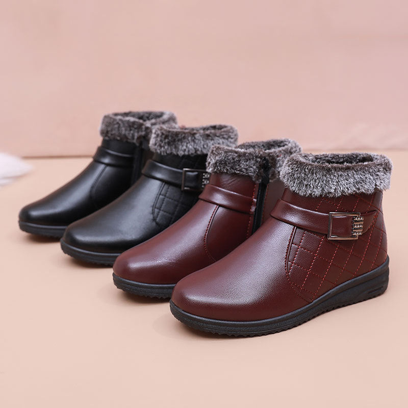 Cotton Plus Velvet Warm Booties - Flat Leather Shoes