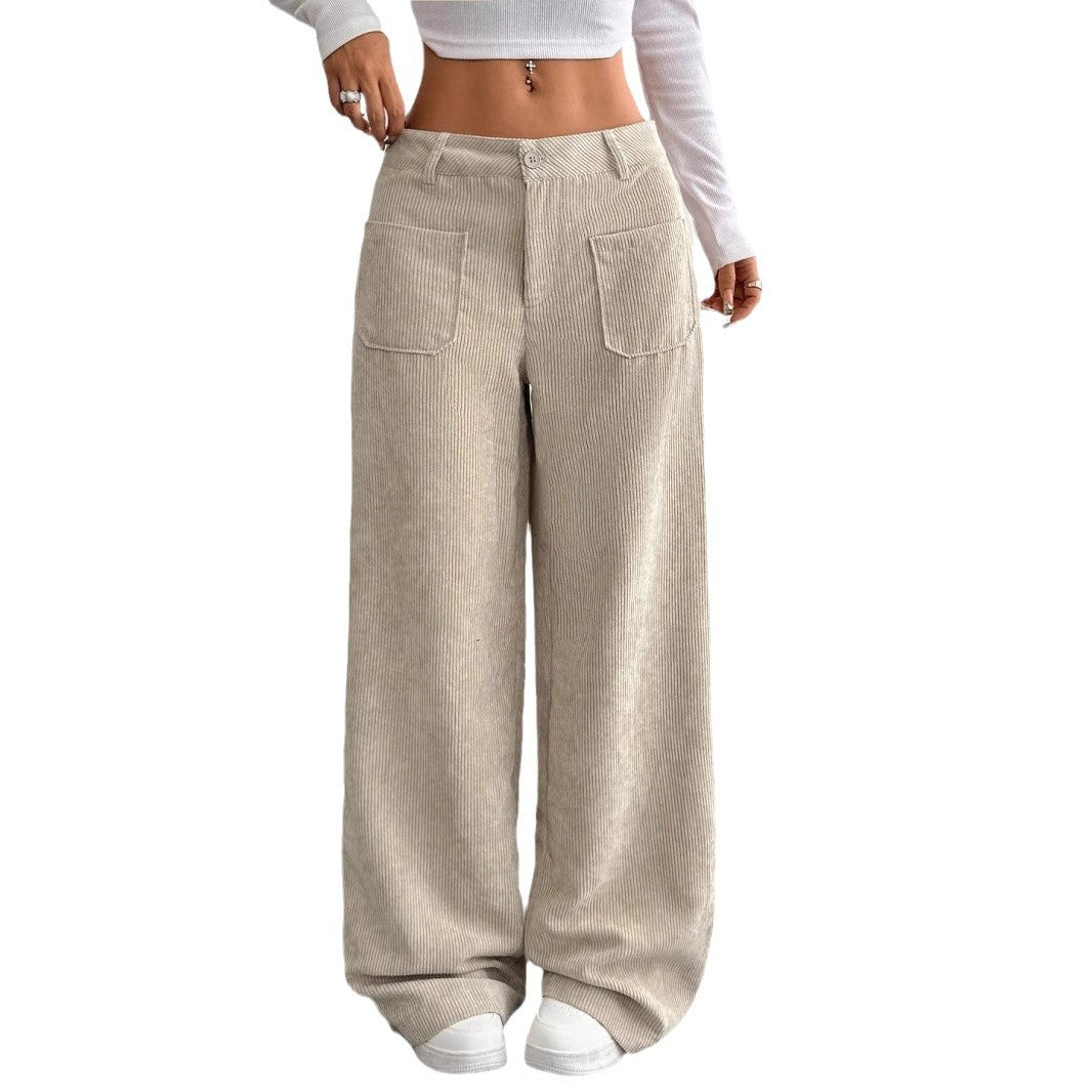 Loose Solid Color Wide Leg Pants with Pockets