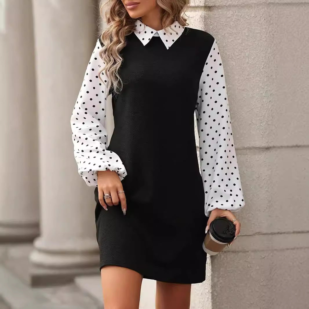 Women's Fashionable Color-Blocked Long Sleeve Dress