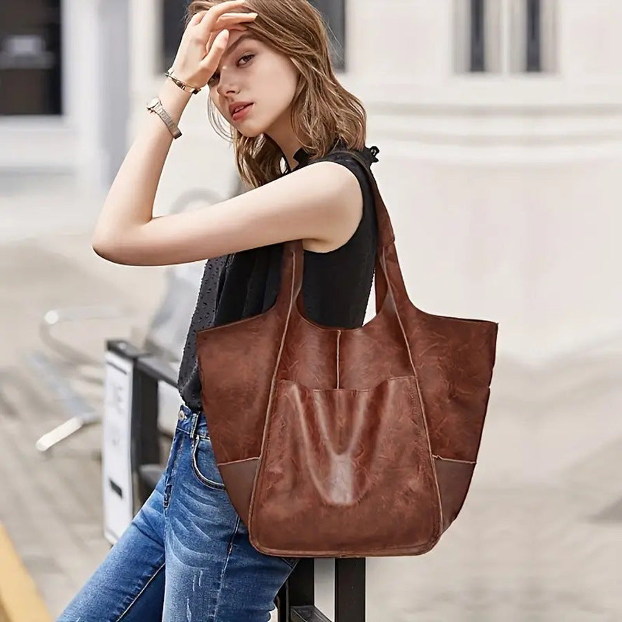 Women's Fashionable Simple Soft Leather Large Capacity Handbag