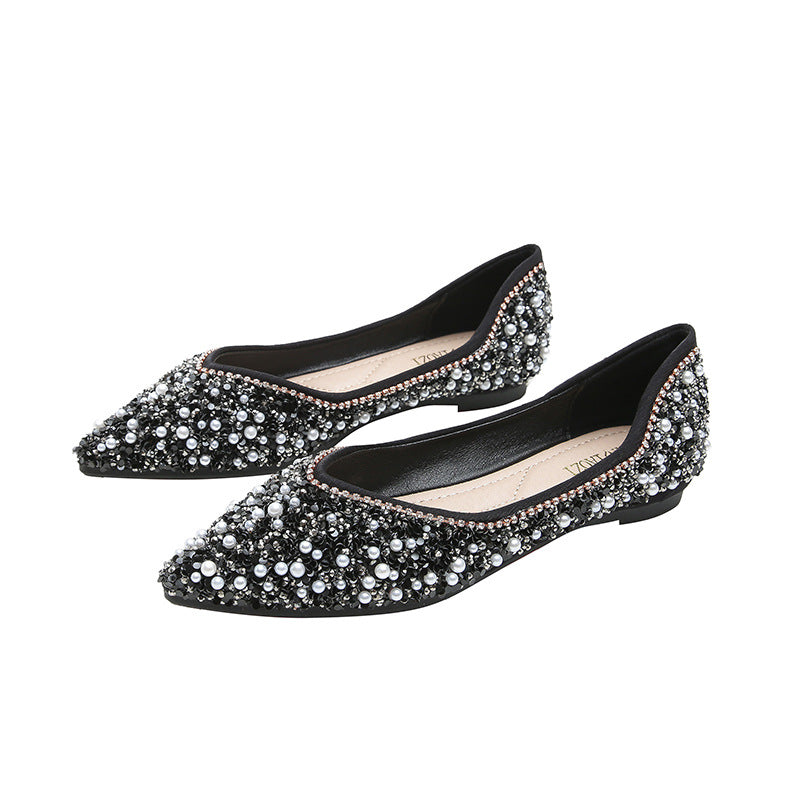 Women's Flat Bottom Shoes with Rhinestone Detail