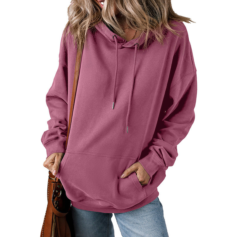 Women's Solid Color Drawstring Hoodie