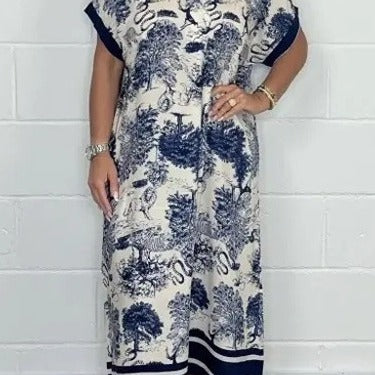 Loose-Fit Printed Short Sleeve Dress